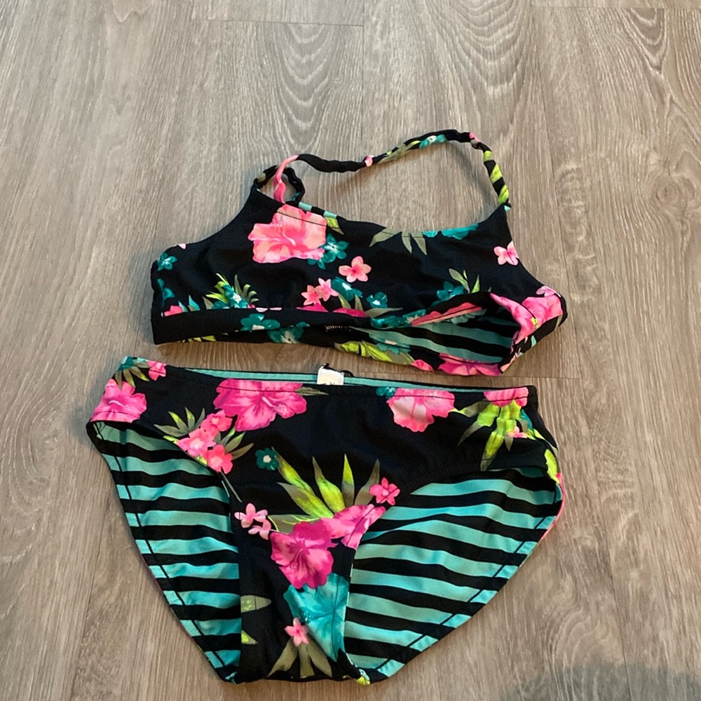 Justice kids 12 multi color reversible bikini